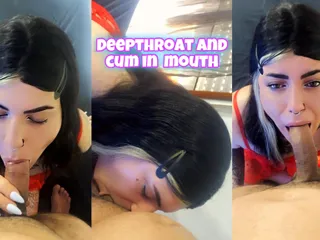 Blowjob Queen Does Deepthroat and Receives Milk in Her Mouth
