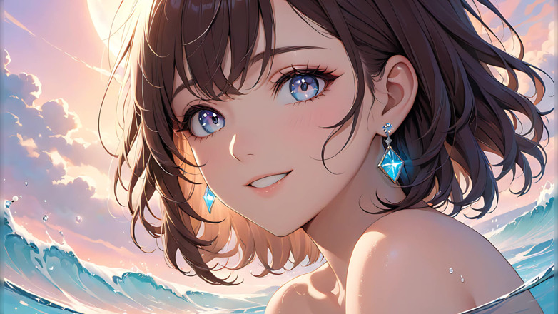 LustRender: Pastelové odrazy: krásná mladá žena s měkkým nebem v očích