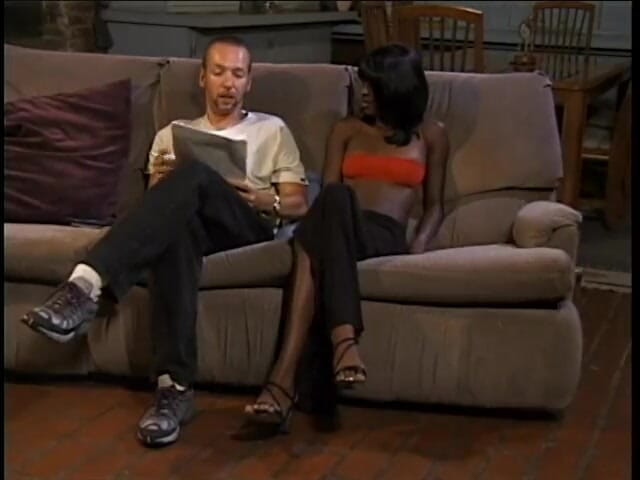 Whites on Blacks: Black girl rides white cock on the couch