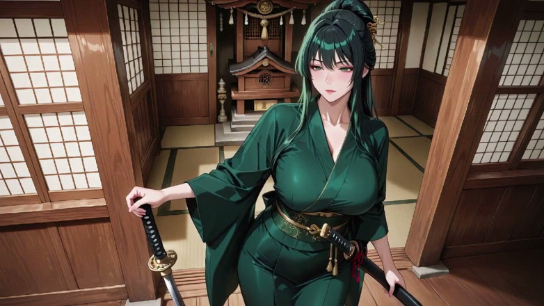 Tay Swift X: Deep Green Kimono! Private Shrine Stroll, High Slit Accidents!
