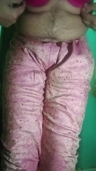 Indian Gay Crossdresser Wife Gaurisissy in Pink Salwar Kurta Pressing Her Big Boobs