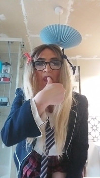 Horny Sissy in Uniform Loves Her Precum