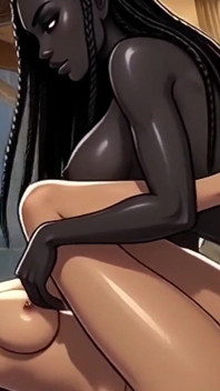 Ai Generated - การ์ตูนเฮนไตเคลื่อนไหว, อนิเมะ, สาวผิวดําแอฟริกันอเมริกัน, เทพธิดาทรานส์ยุโรป, นักเปลื้องผ้าเย็ดน้องสาวไม่แท้