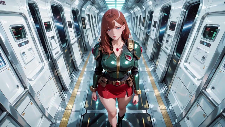 Tay Swift X: Di dalam kereta Sci-fi, Dia memakai baju besi hijau ketat,...
