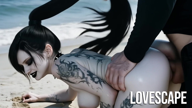 Lovescape: İri göğüslü gotik Icy Beach'te sert (ai)