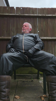 Leather Overalls in the Garden