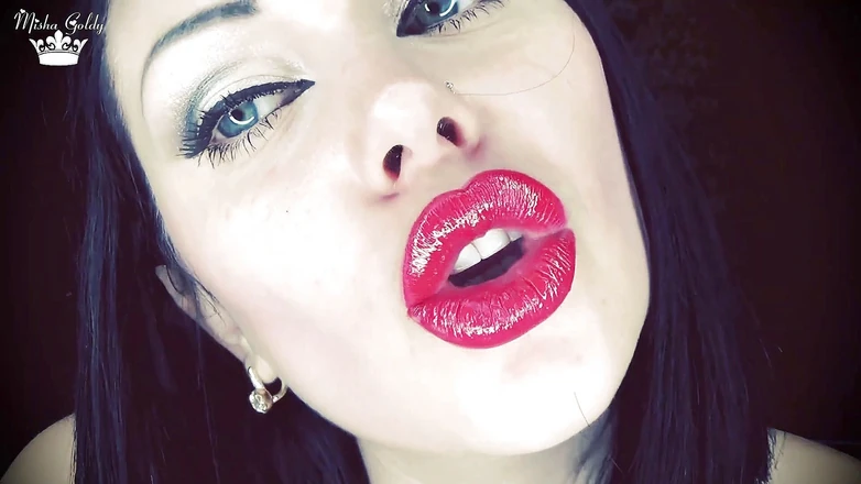 Goddess Misha Goldy: My red kisses make you cum on my face in...
