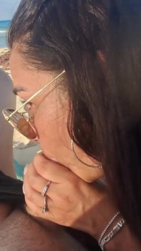 MILF Sucks Cock and Swallows Cum on the Beach POV