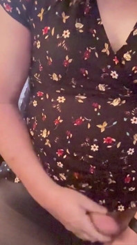 Trans Girl in a Short Dress and Pantyhose Masturbating