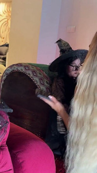 Two Hot and Beautiful Horny Halloween Sluts Make an Amateur Big Cock Guy Cum in CFNM Halloween Party in Costumes