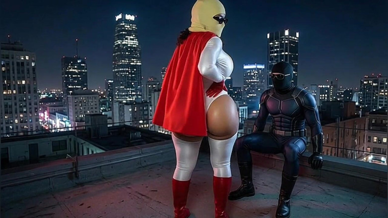 Animate golden: Pequeña superheroína de gran culo en blanco y rojo mostrando...