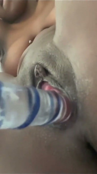 Natural hair, glass dildo, and creamy pussy