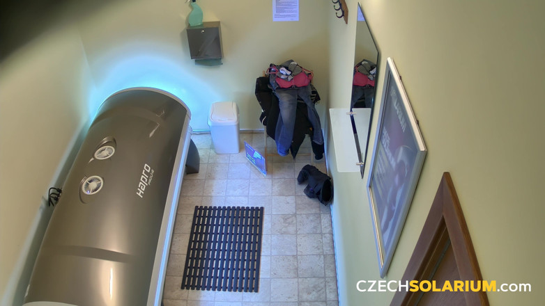 Czech Solarium: Czech Solarium 12: Blonde Babe Strips for Her Tan and Puts...