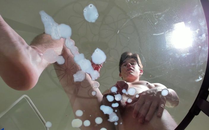 Alex Davey: Cum Show on the Glass Table. Moans, Squelches, Close-ups.