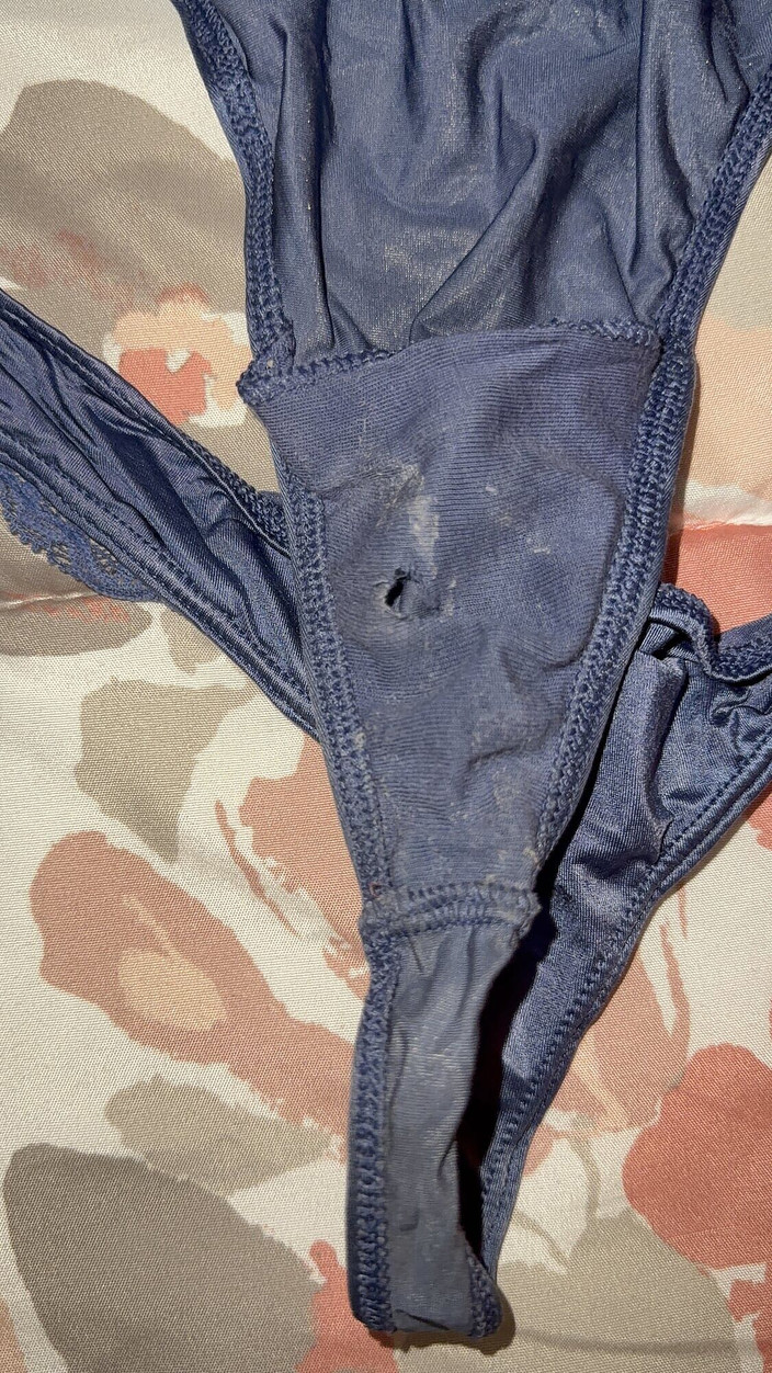 Bigbrook45: Blue Satin Thong Cum