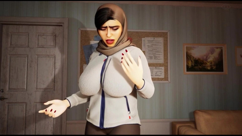 Denis animation: Muzułmańska dziewczyna w hidżabie i z dużymi piersiami w tyłek