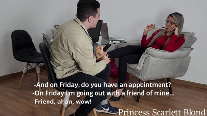 Queen Lytta ballbusting and cum lick: Princess Scarlett Blond - Sexy Office Female Worker Dominates and Friendzone...