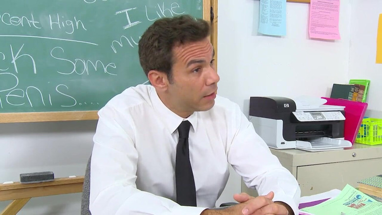 Innocent High: Big boobs babe sucks teachers cock to get extra credit