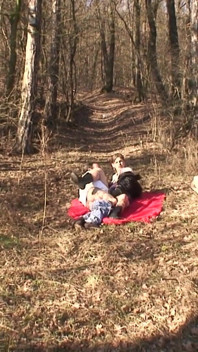 Old dude fucks young chick outdoor in Prague