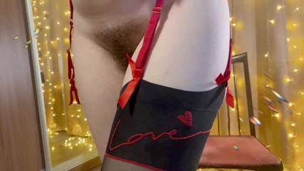 Hairypussyangel: girl with garter belt put on new stockings and hairy...
