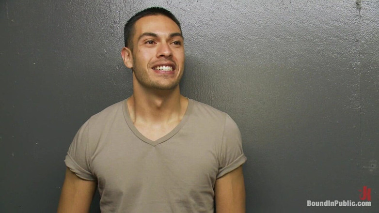 Bound in public: Latin Hunk Gets Double Penetrated at Folsom Gulch Porn Store.