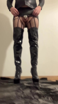 Latex mit hohen absätzen, halterlosen stiefeln