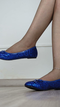 Shoeplay, Shoe Dangling & Walking in Blue Sequin Ballet Flats (shoe Collection) - Dame Olga 4K (747)