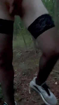 Teen boy shows body in pantyhose in the forest, night masturbate
