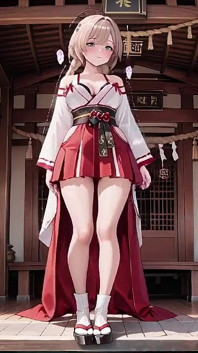 Forbidden Contrast Between Shrine & Bedroom, Wet Secrets Under Red & White Kimono.