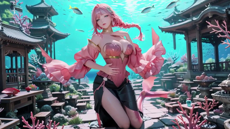 Seraphina Vale: 핑크 머메이드 퀸! 깊은 바다의 꿈에서 해변 클라이맥스에 이르기까지 수중 궁전의 개인 시선.