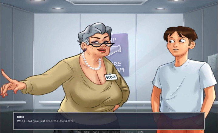 Hentai World: Summertime saga stepgranny shows big boobs in elevator