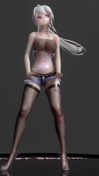 Wiggle; Lewd Tattoos; Humiliation; Split-crotch Thongs; Shorts; Black Stockings; Explosive Bust