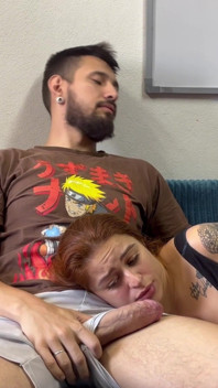 Redhead Roommate Sucks Quietly on Her Lap and Gets Thick Cum on Her Face