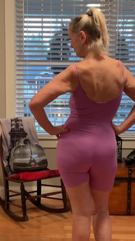 Nude GILF Model Dani D Mature Try on #1 (tight Purple Bodysuit, Leopard Print Bodysuit)
