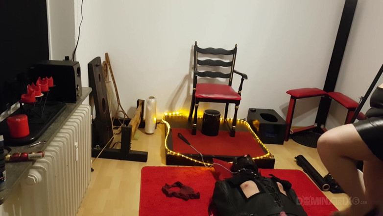 LadyPam: Busty Dominatrix Drenches Bound Slave in Sloppy Golden Shower