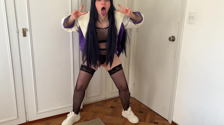 Spacenintenda: Хіната позує з ahegao &amp; мінет ділдо: фетиш стискання дупи