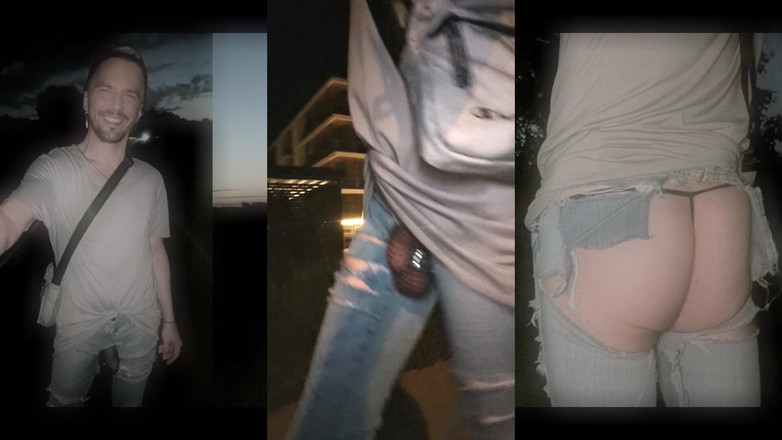 kinkygaynudist: 穿着无底牛仔裤穿过城市