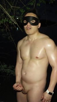 Flexing and Jerking off at Night by the Lake