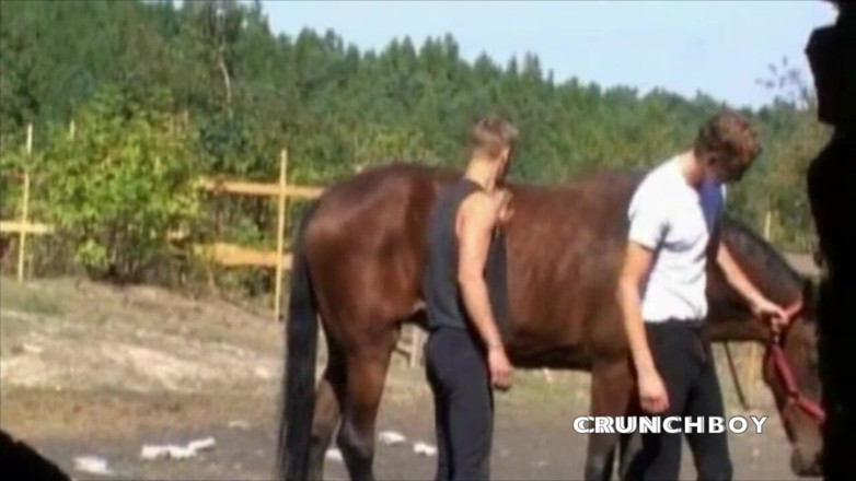 Slut twink used bareback by XXL cock: Gangbang with straight farmers in the camp outdoor