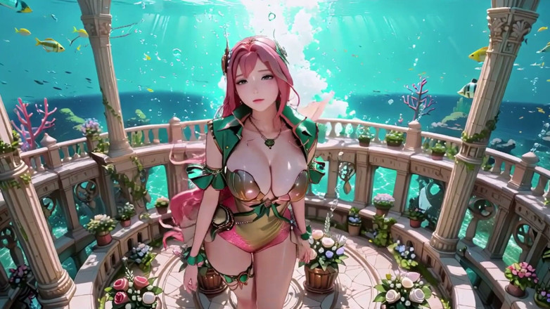 Seraphina Vale: Deep sea fantazie! Růžovovlasá mermaid queen lounges v azurovém paláci,...