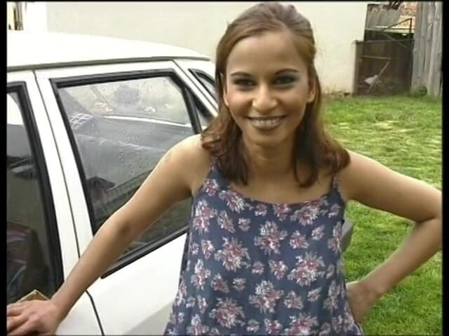 Lucky Cooch: Brunette beauty with nice natural tits gets banged outdoors