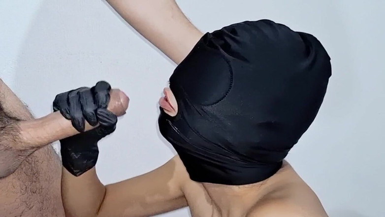 MynameisJuly: Submissive Girl with Mask Gives Blowjob to a Big Cock...