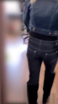 Tranny Jeans Walk, Blowjob & Cum on Ass