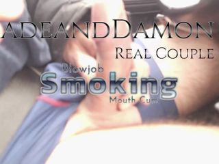 Jade and Damon sex passion: Coche fumando, mamada boca y leche