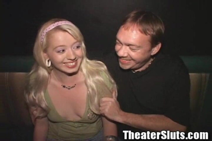 Theater Sluts: Sultry Voice Sophisticated Blonde Slut Group Fucked in Porno Theater