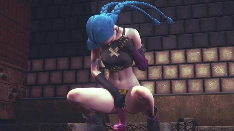 Waifu club 3D: Jinx našla růžové dildo na ulici a jezdí na něm