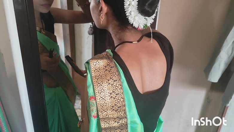Desishycouple: Indian Wife Getting Ready in Green Saree Part 2
