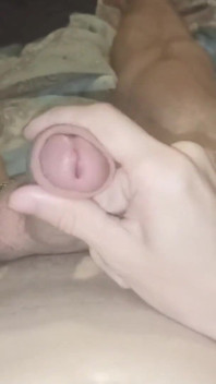 A Guy in Green Swimming Trunks Jerks off His Dick, Gets Pleasure and Ends up with Cum and Moans