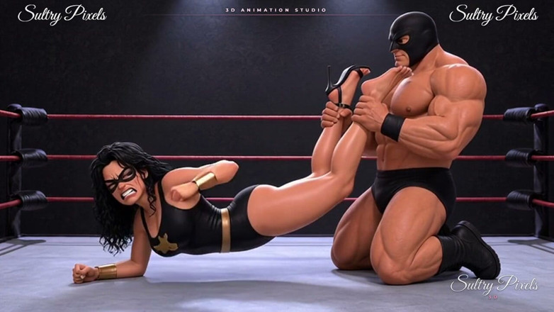 Sultry Pixels 3D: Superheroine bertatah dalam kasut tumit strap-on ditangkap dalam bearhugs dan...