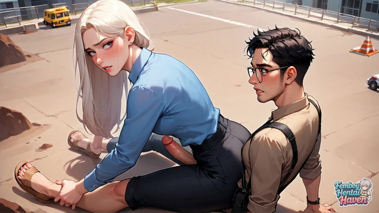 Femboy Hentai Haven: ぴったりとした黒檀のパンツと緑のTシャツを着た女装者が、最高のフェムボーイXXXポルノで後ろに傾いている!